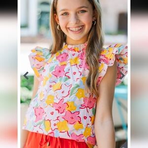 Mint Girls Colorful Floral Kids Top. Girls 8-10